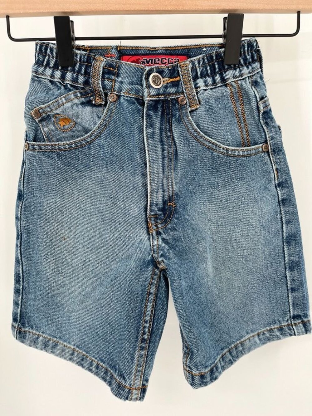 Mecca Boys Size 4 Denim Shorts Light Blue Embroidery 5 Pocket